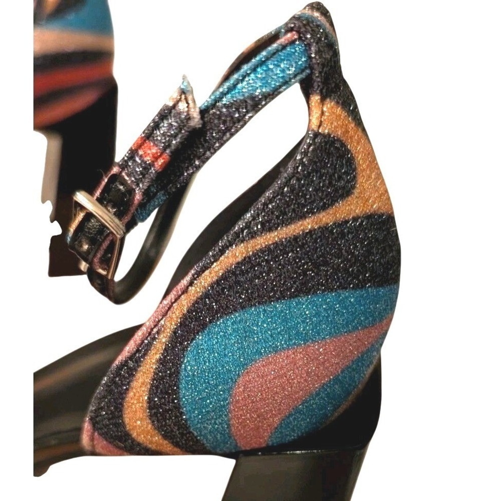 Women's Gianna Bini Glitter Sparkle Block Heel Ankle Strap Sandals Size 7.5